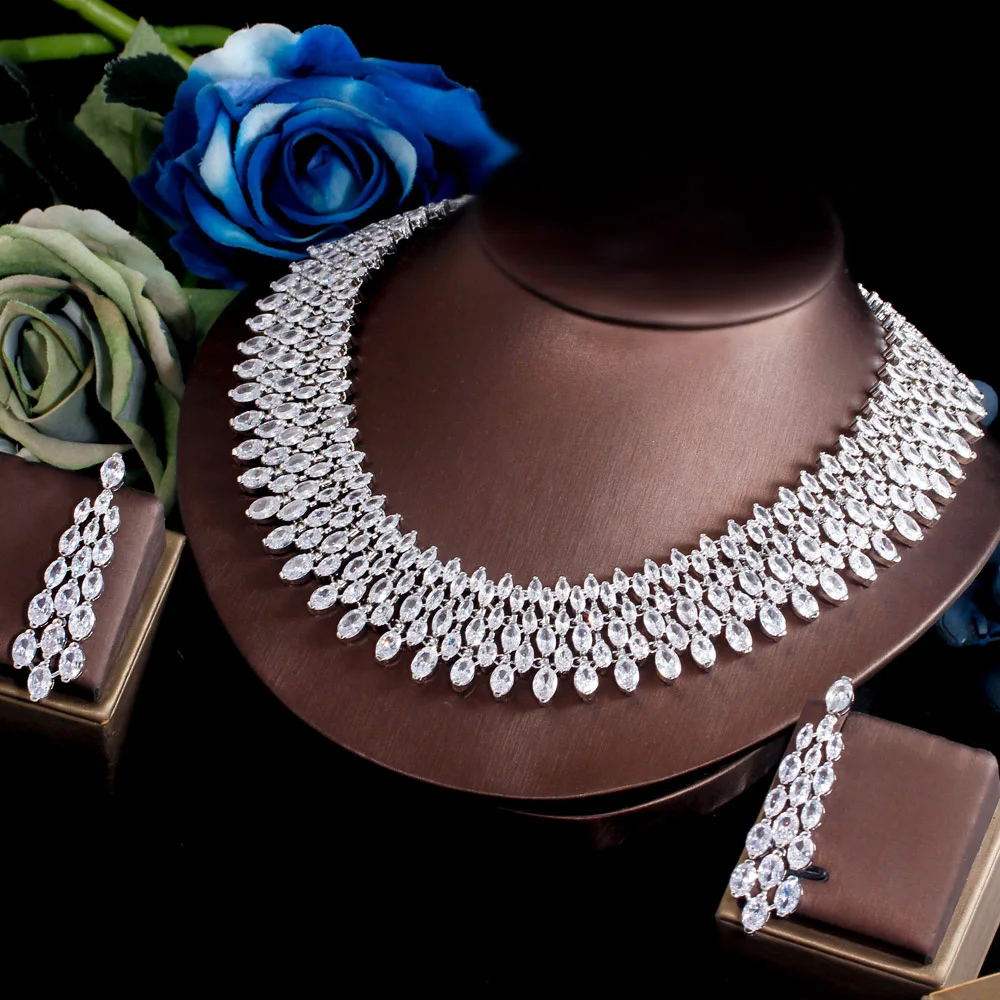 ThreeGraces Sparkling Cubic Zirconia Luxury Big Bridal Wedding Prom Earrings and Choker Necklace Jewelry Set for Women TZ720 - Image 7