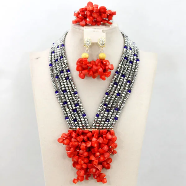 African Beads Jewelry Set Orange Coral And Crystal Nigerian Wedding Bridal Jewelry Sets ABK084 - Image 81