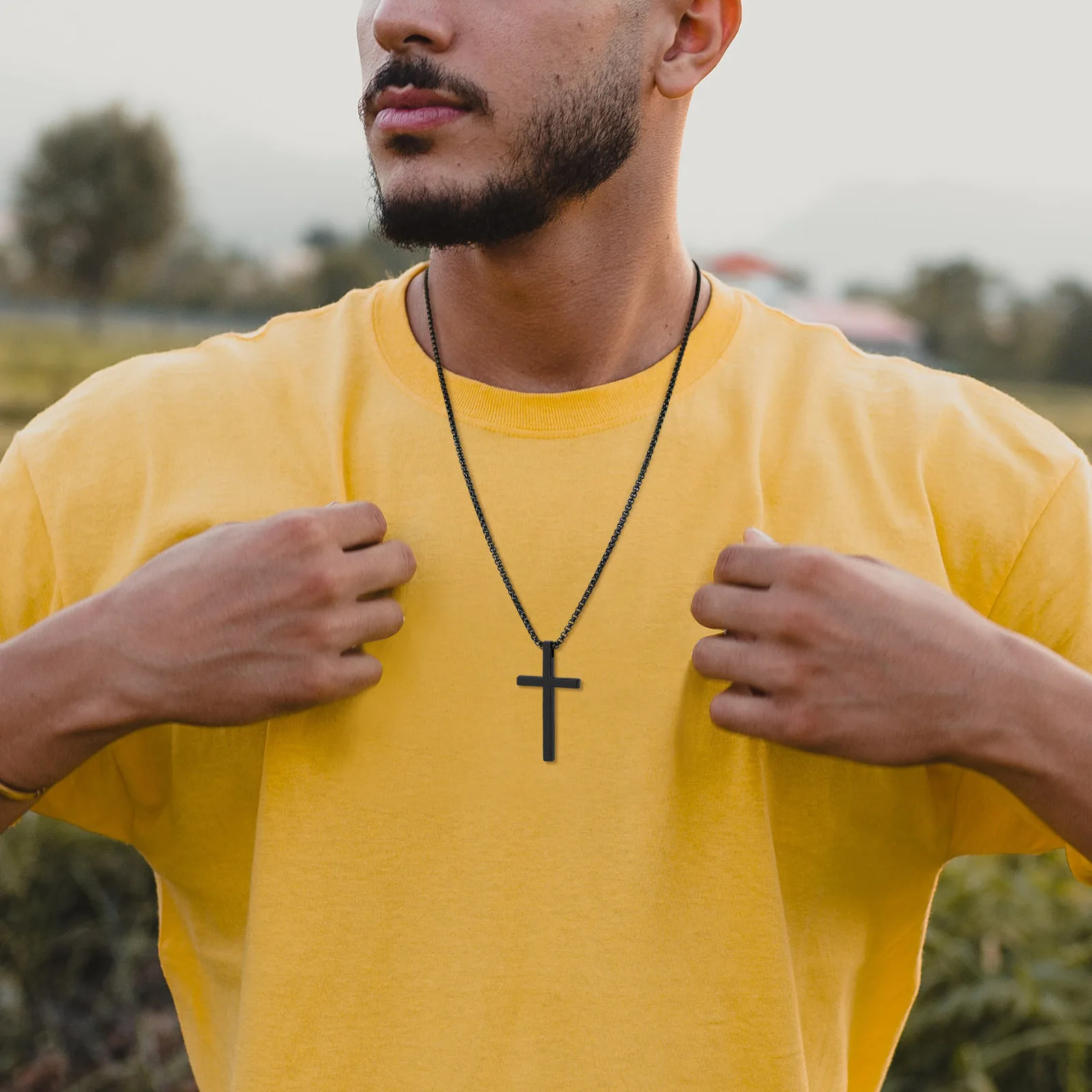 Vnox Unisex Box Chain Cross Necklaces, Men Women Stainless Steel Chain with Alloy Cross Pendant, Religious Faith Cross Necklace - Image 2