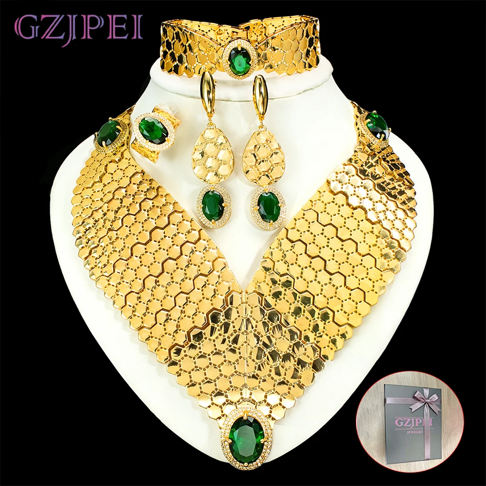 GZJPEI 2026 New Green Zircon Jewelry Set Luxury Wedding Jewelry Accessories For Women Mother's Day Gift Valentine's Day Gift - Image 3
