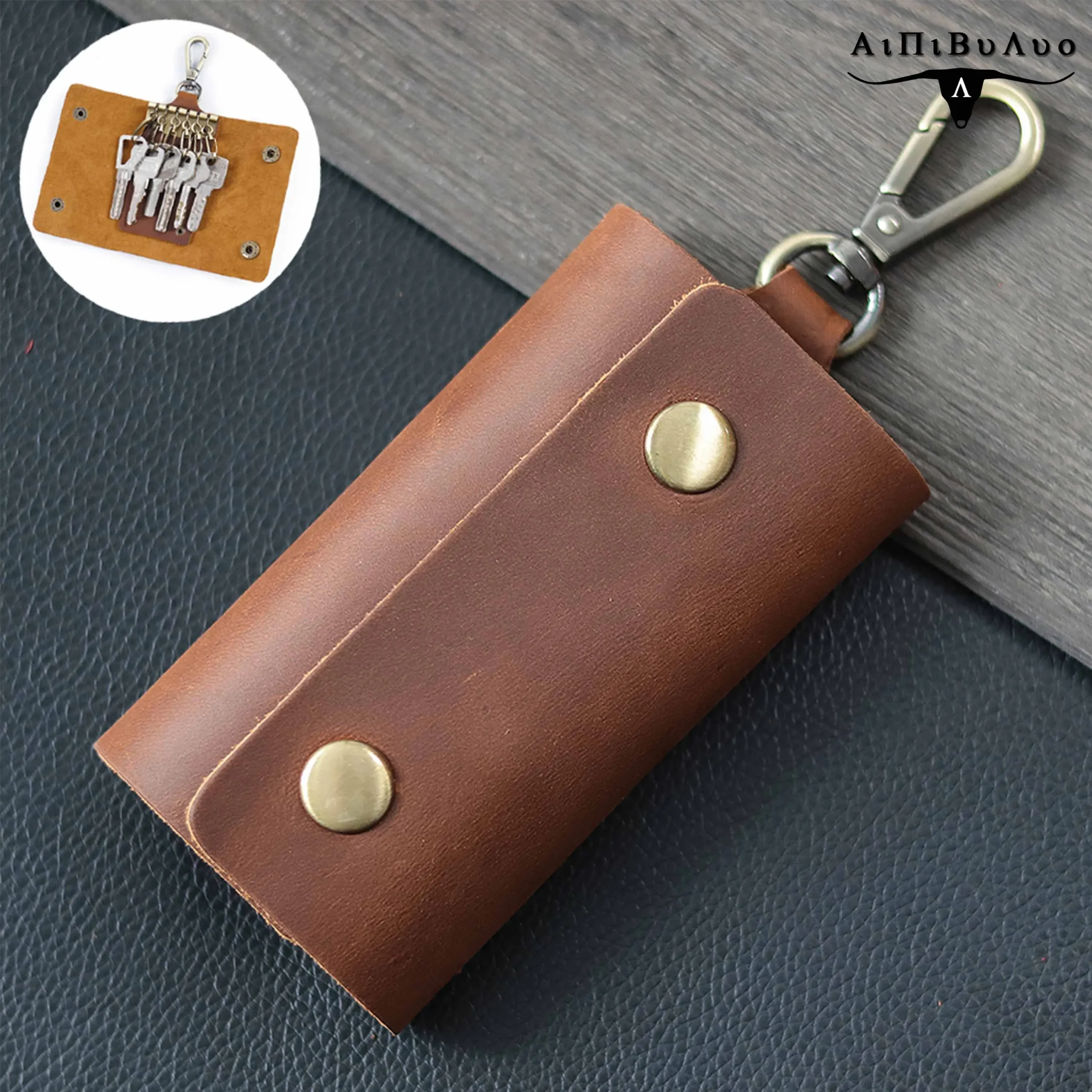 Aiguo Niu Vintage Leather Key Holder: Handmade Cowhide Multi-Functional Men's Belt Clip with Buckle for Car & Home Use - Image 27