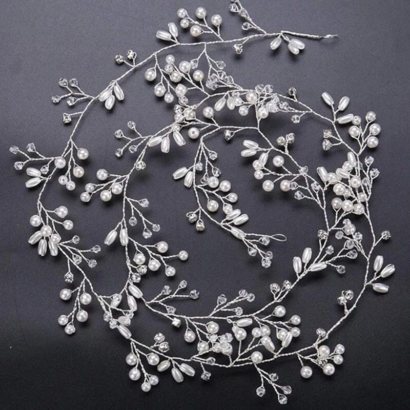 Bride Wedding Crystal Hair Accessories Pearl and Crystal Beads Bridal Headband Wedding Head Pieces Hair Jewelry - Image 2