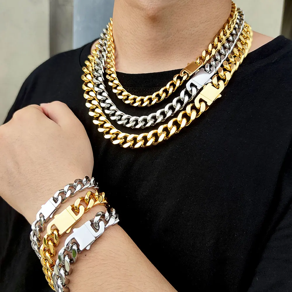 8-16mm HipHop Miami Curb Cuban Chain Necklace Stainless Steel Men Cuban Link Chain Rappe Jewelry - Image 25