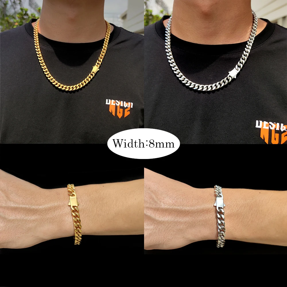 8-16mm HipHop Miami Curb Cuban Chain Necklace Stainless Steel Men Cuban Link Chain Rappe Jewelry - Image 14