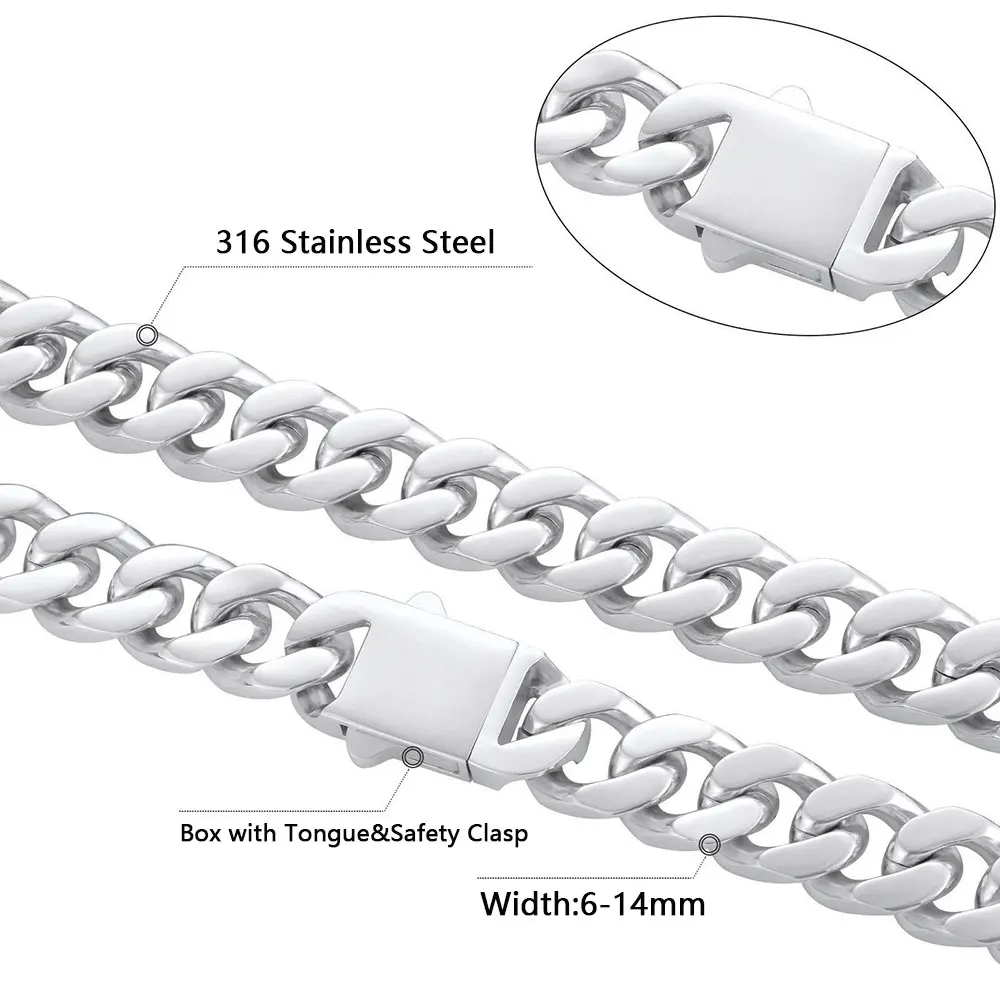 8-16mm HipHop Miami Curb Cuban Chain Necklace Stainless Steel Men Cuban Link Chain Rappe Jewelry - Image 12