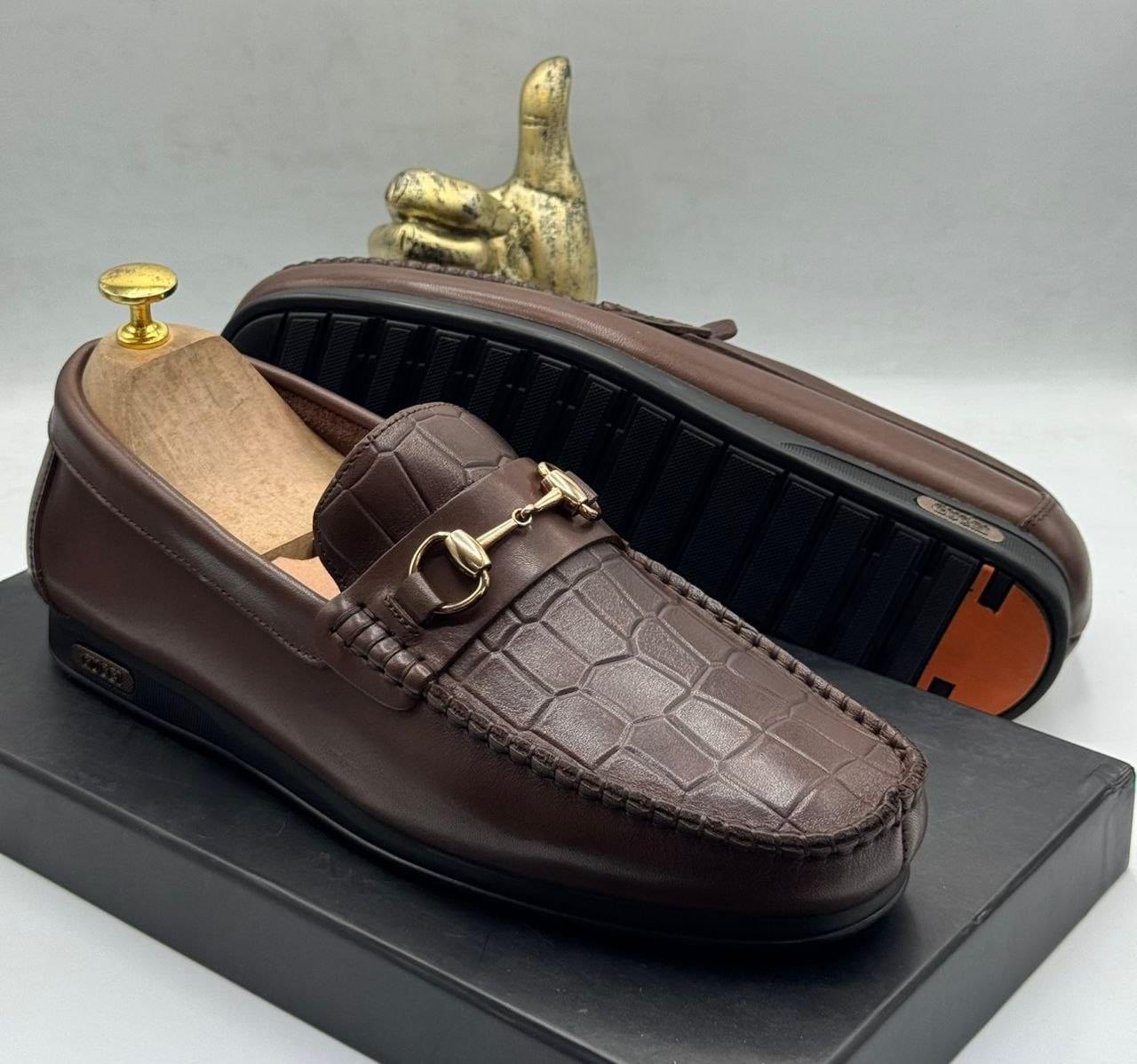 Croc-Embossed Leather Bit Loafers - Image 2