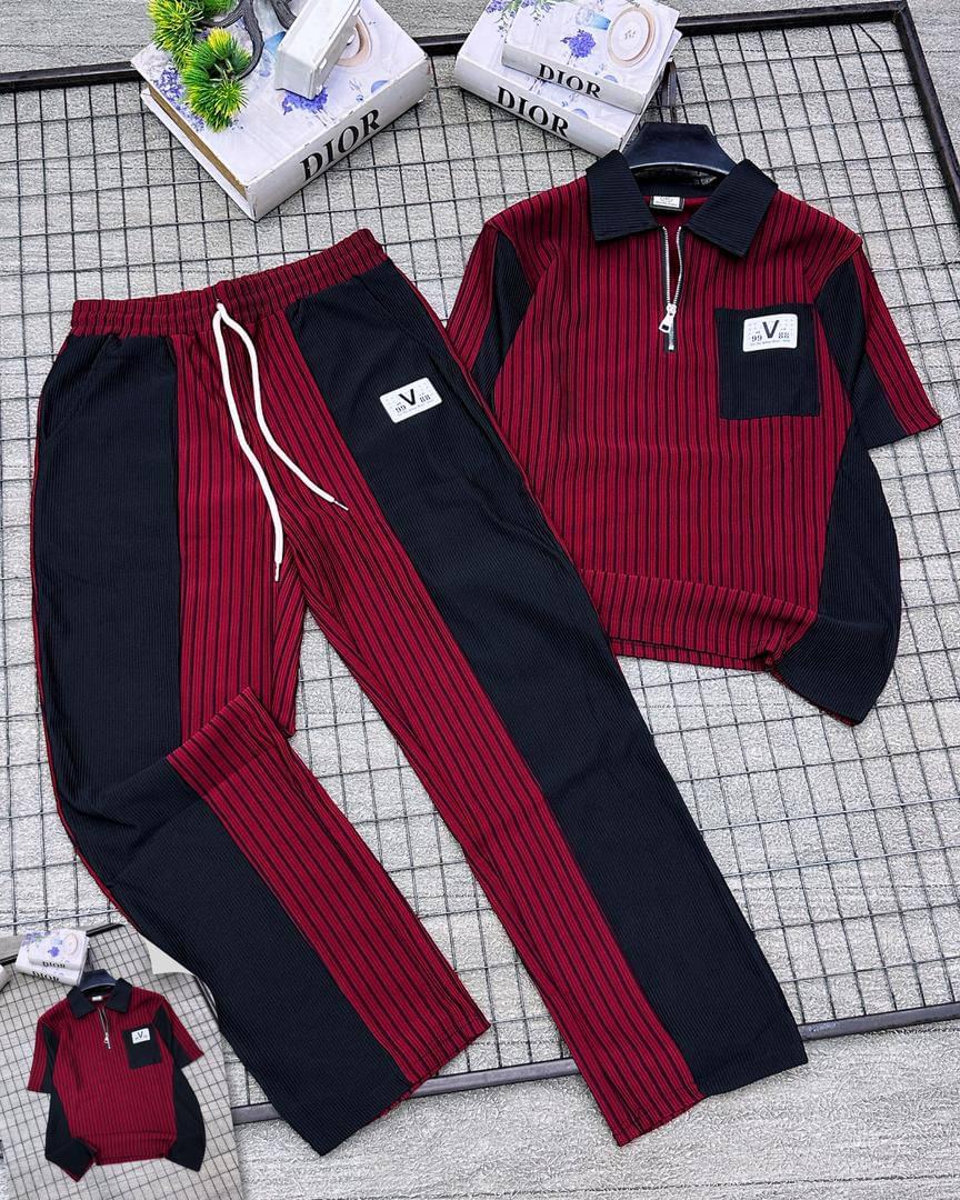 Men’s Premium Color-Block Plissé Quarter-Zip Co-ord Set