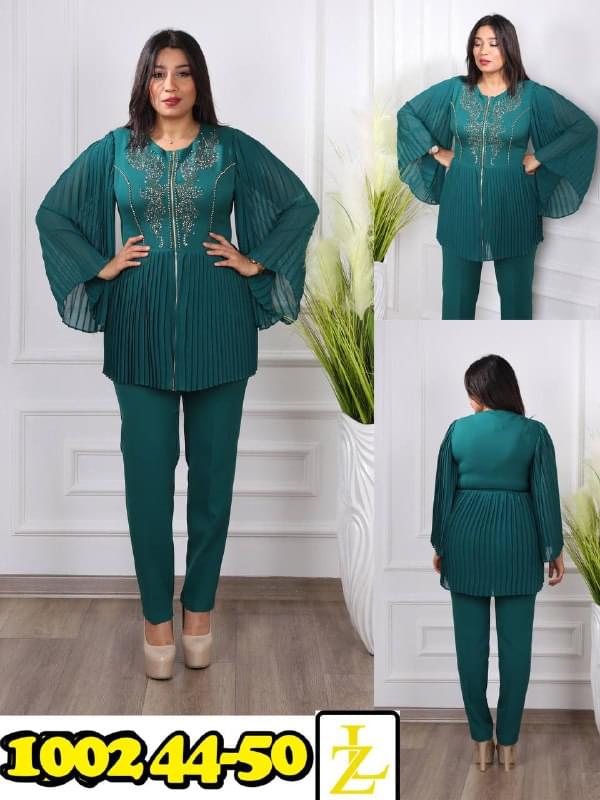 Two-Piece Top and Trouser Set with Sheer Polka Dot Mesh Illusion Sleeves - Image 6