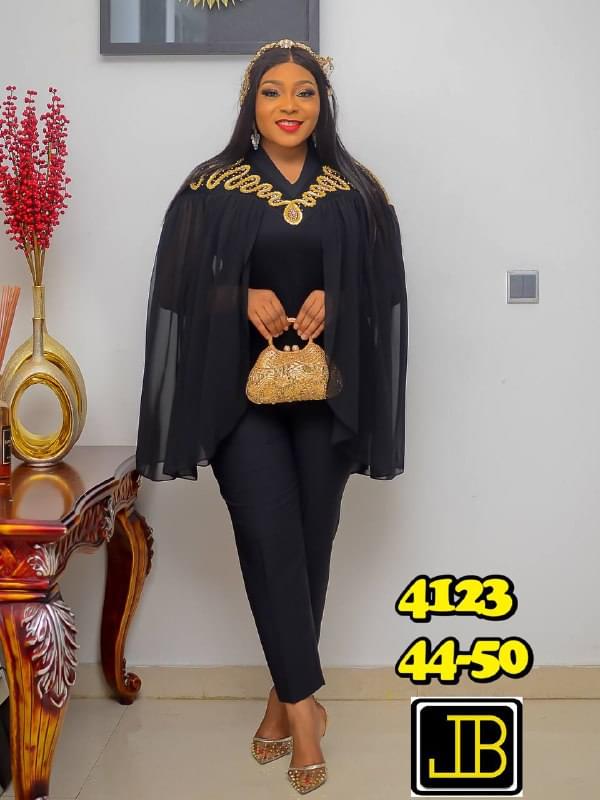 Premium Asymmetric Gold-Lace Peplum Blouse & Trouser Set - Image 4