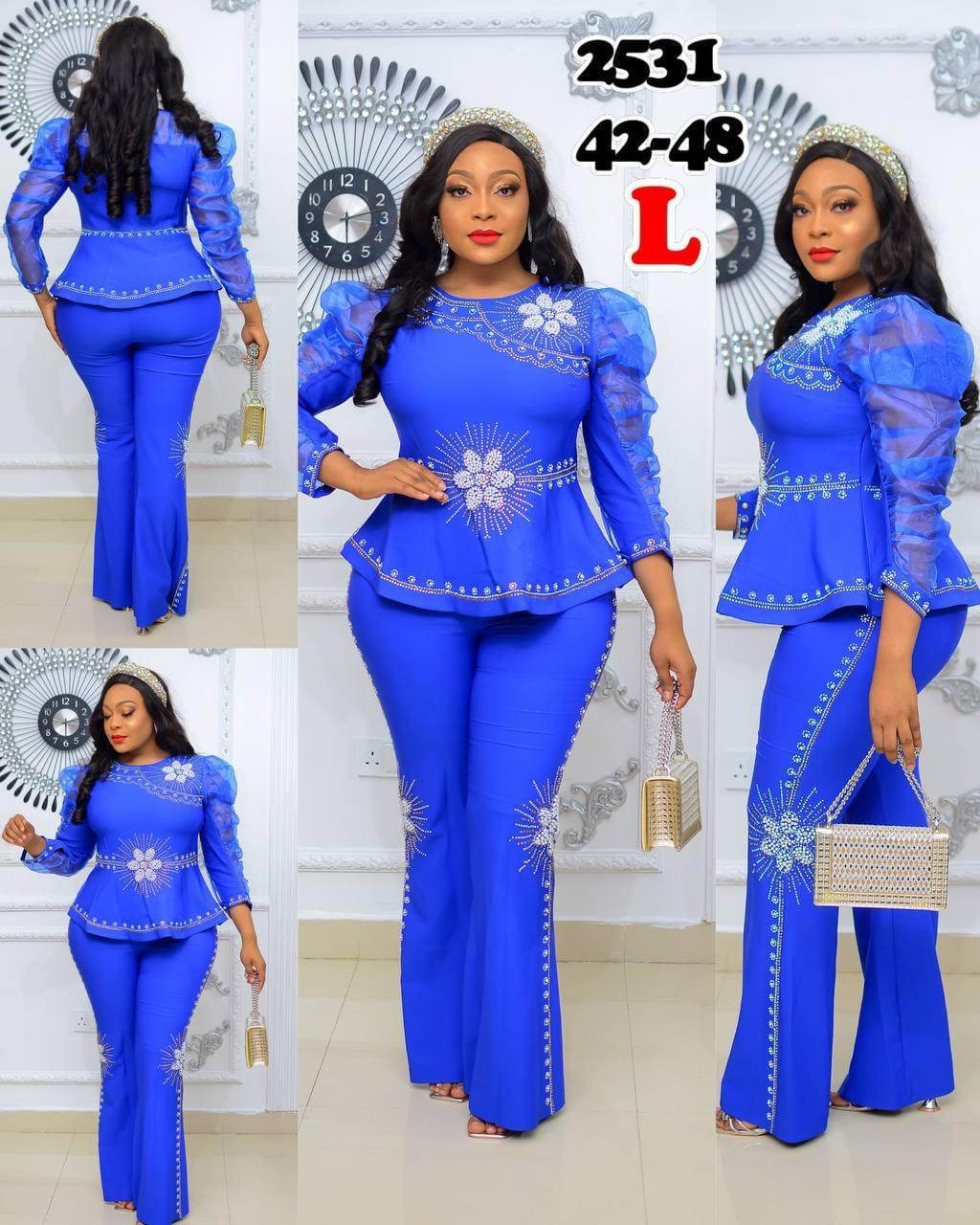 Luxury Two-Piece Peplum Top and Trouser Set - Image 3
