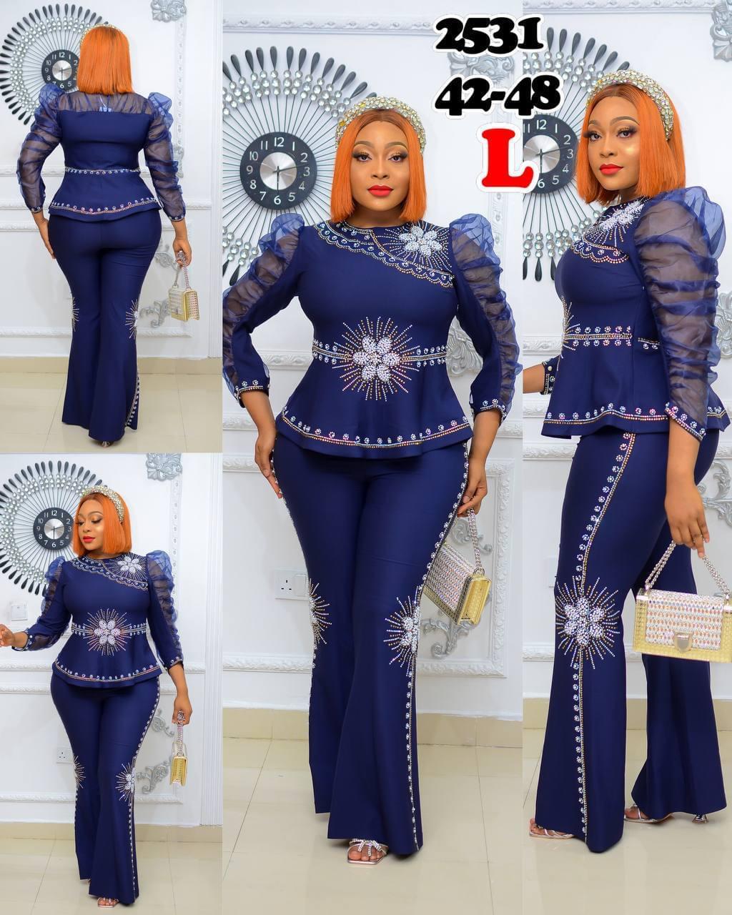 Luxury Two-Piece Peplum Top and Trouser Set - Image 5
