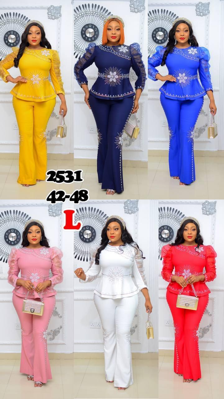 Luxury Two-Piece Peplum Top and Trouser Set - Image 6