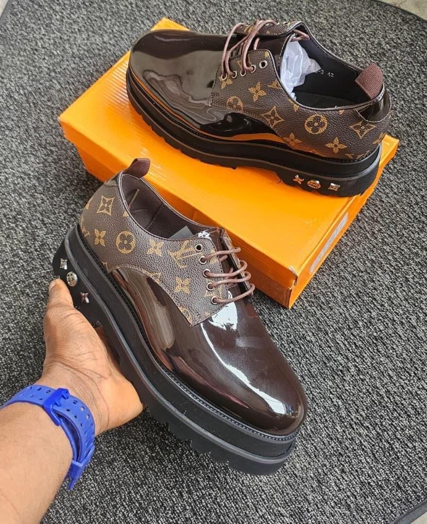 Louis Vuitton Inspired Men's Patent & Monogram Derby Shoes
