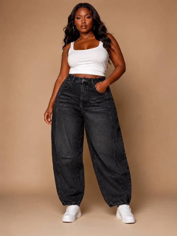 Women’s High-Waisted Balloon-Leg Denim Trousers