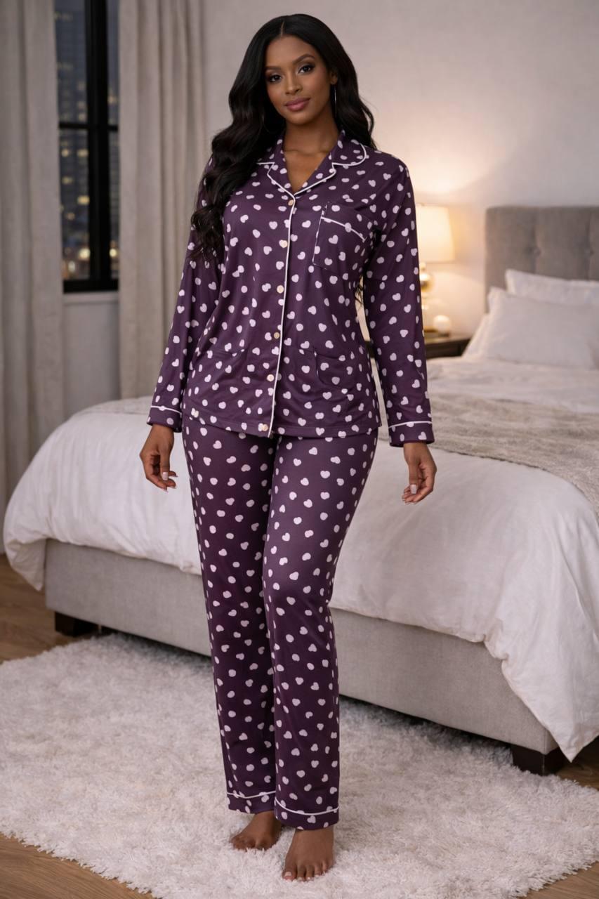 Women’s Romantic Print 2-Piece Pajama Set – Long Sleeve Button-Down Sleepshirt and Straight-Leg Lounge Pants Collection - Image 2