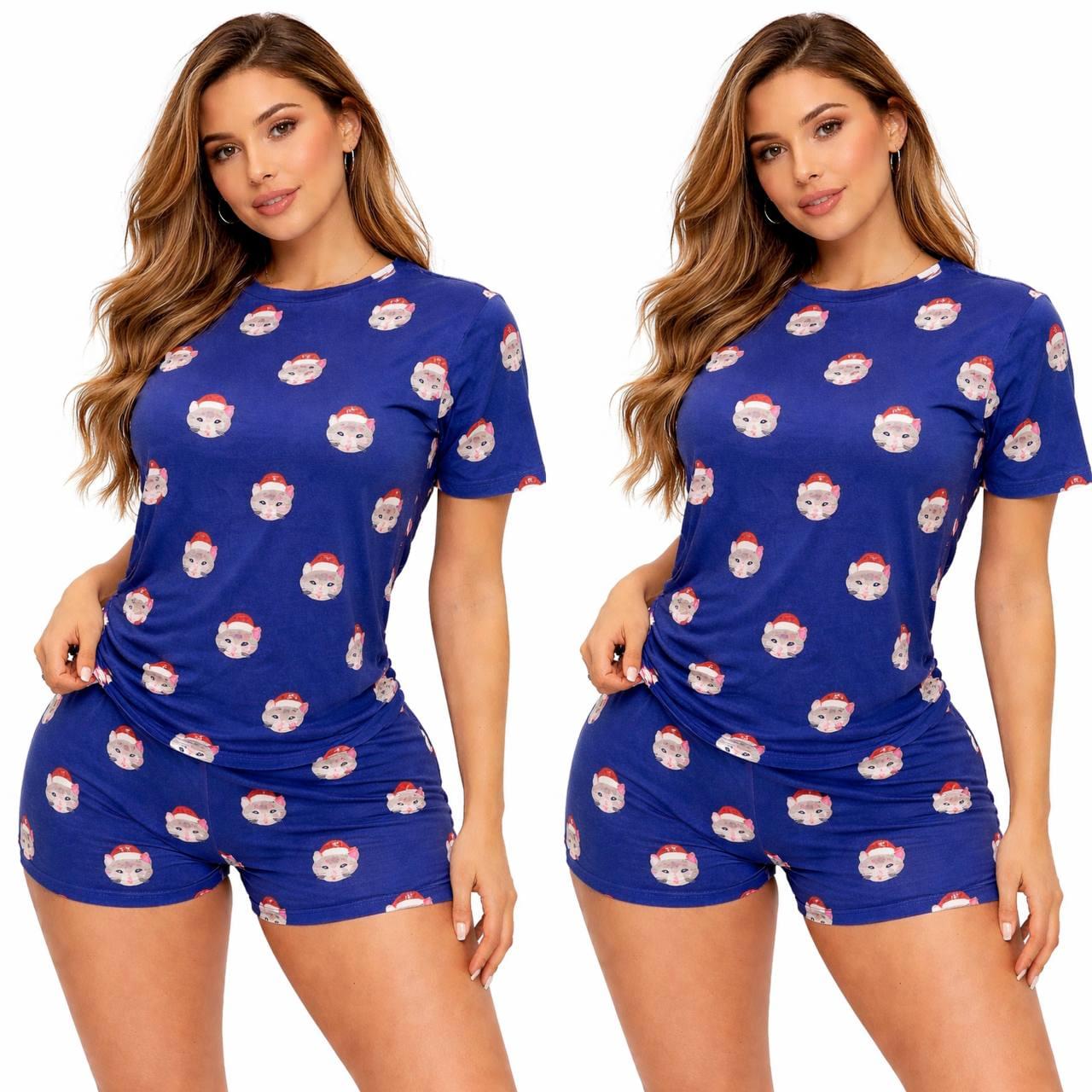 Women’s Casual Print 2-Piece Pajama Set – Short Sleeve Tee and Stretch Lounge Shorts Sleepwear Set - Image 2