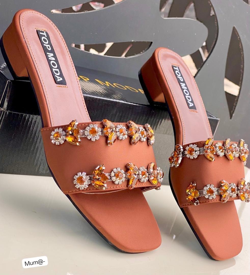 Top Moda Jeweled Satin Low Block Heel Mules - Image 3