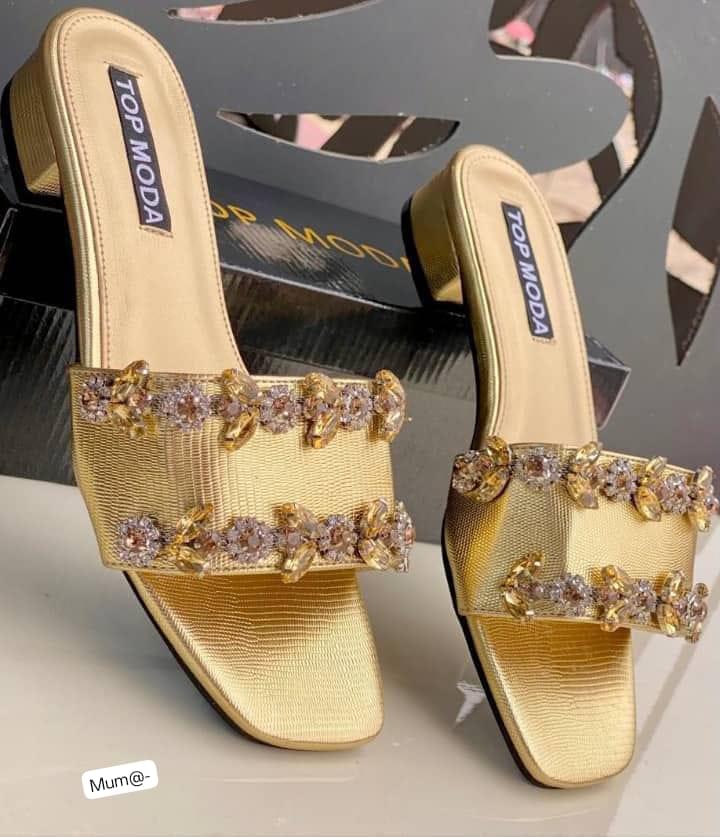 Top Moda Jeweled Satin Low Block Heel Mules - Image 2