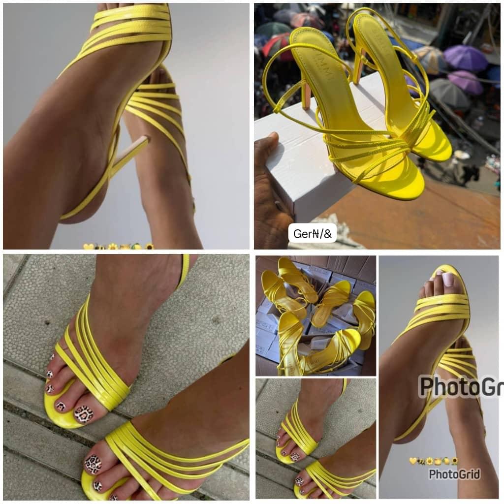 Simmi Premium Canary Yellow Multi-Strap Stiletto Sandals