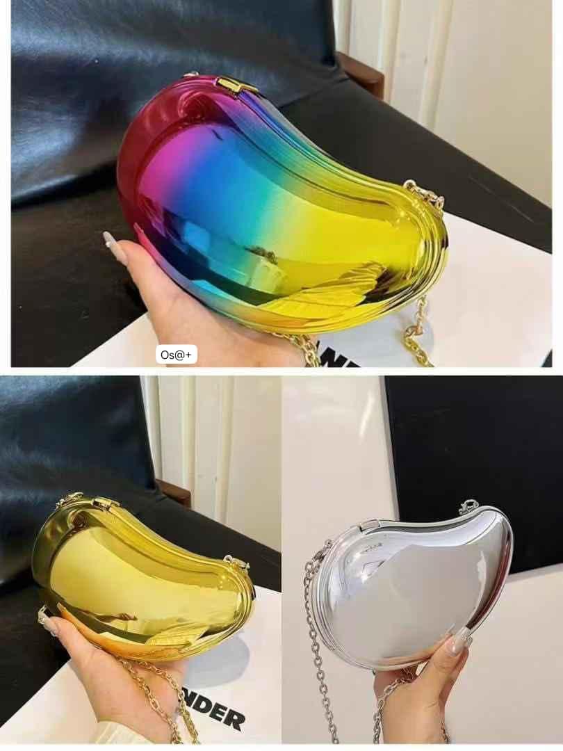 Premium Metallic Bean-Shaped Hard-Shell Clutch