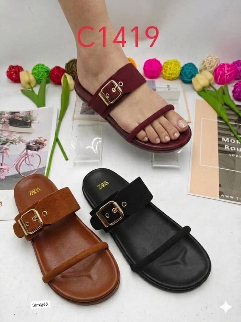 Zara Premium Multi-Strap Buckle Detail Flat Slides