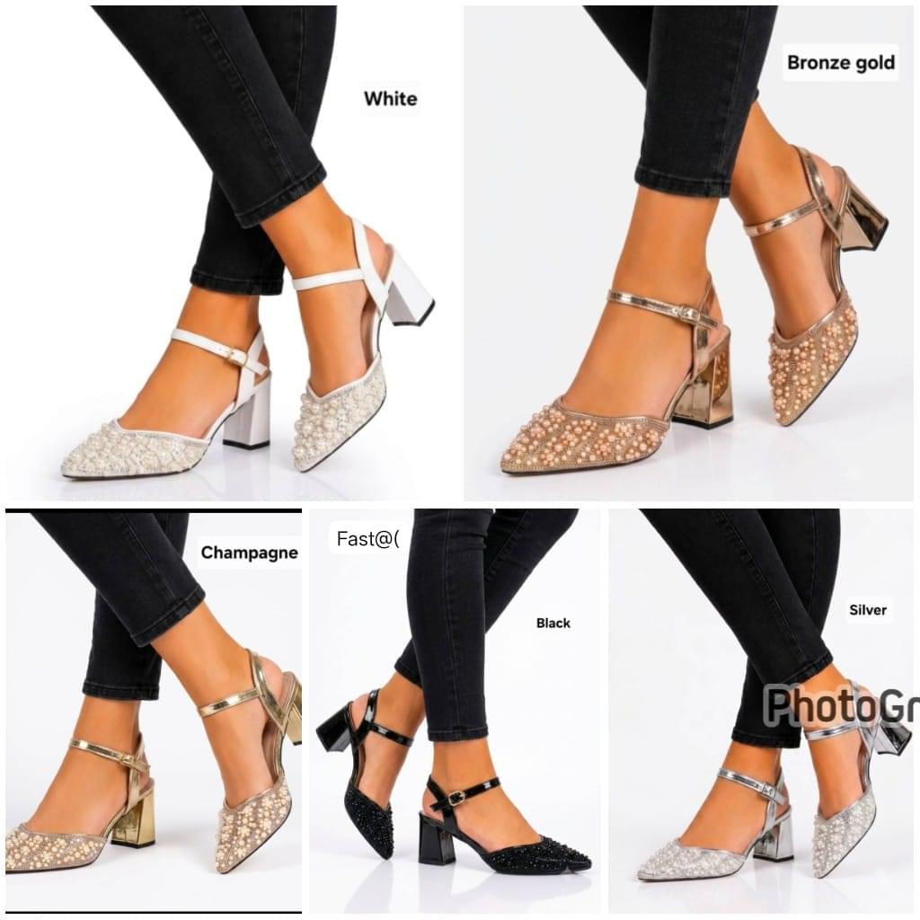 Premium Pearl & Crystal Encrusted D'Orsay Block Heels