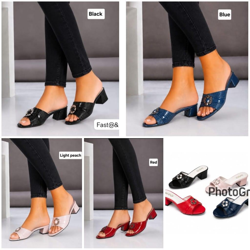 Premium Rhinestone Rosette Low Block Heel Mules