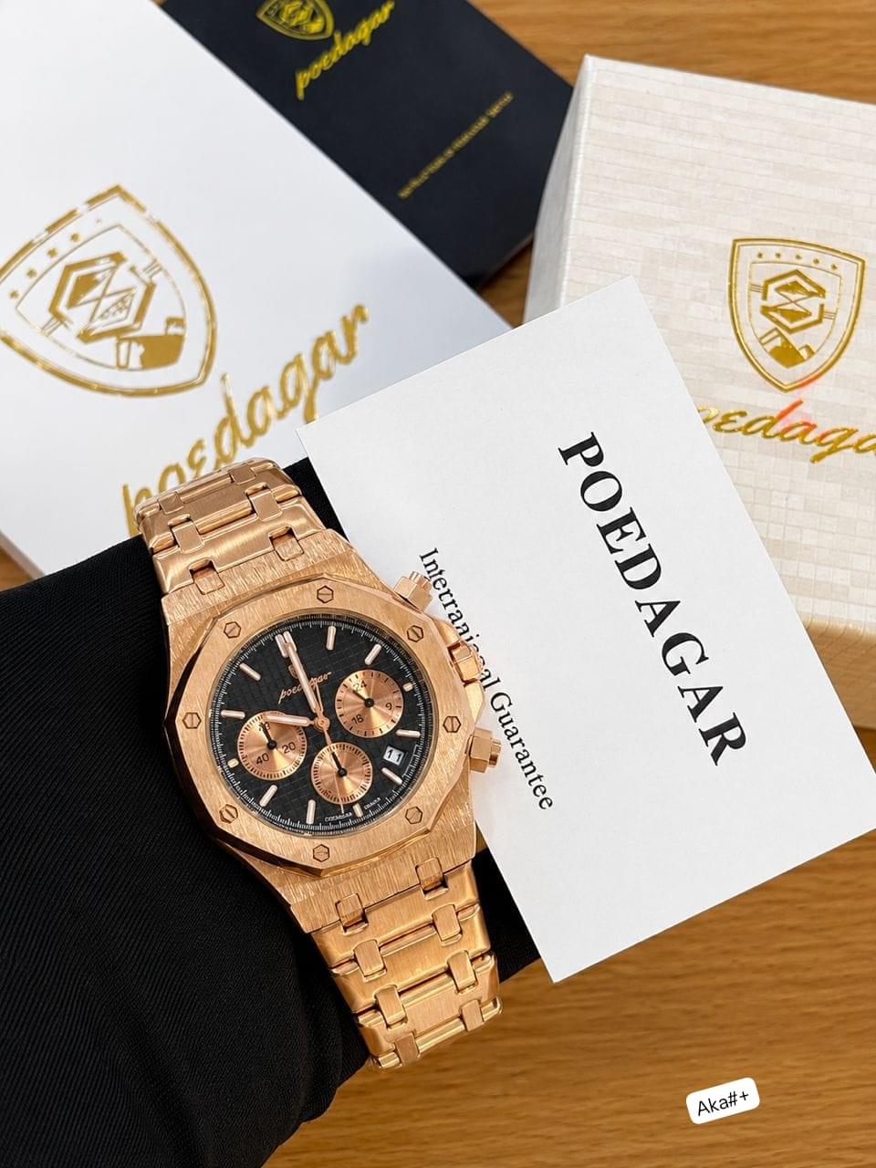POEDAGAR Luxury Rose Gold Chronograph Men's Watch