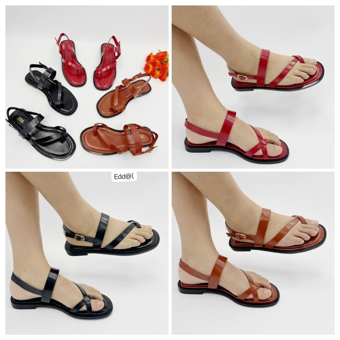 Zara Strappy Asymmetric Leather Flat Sandals