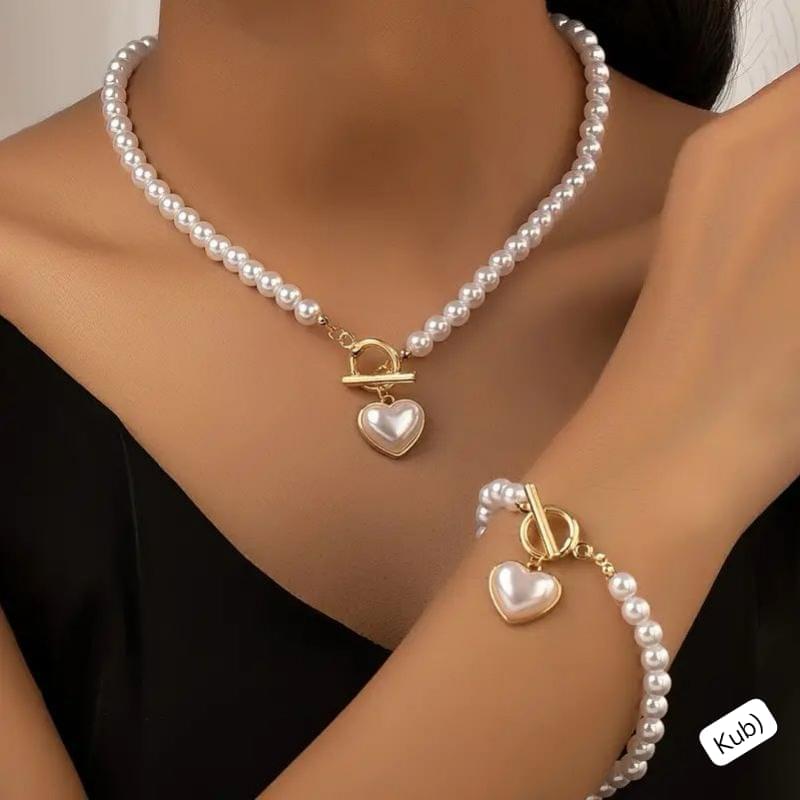 Elegant Faux Pearl Necklace and Bracelet Set