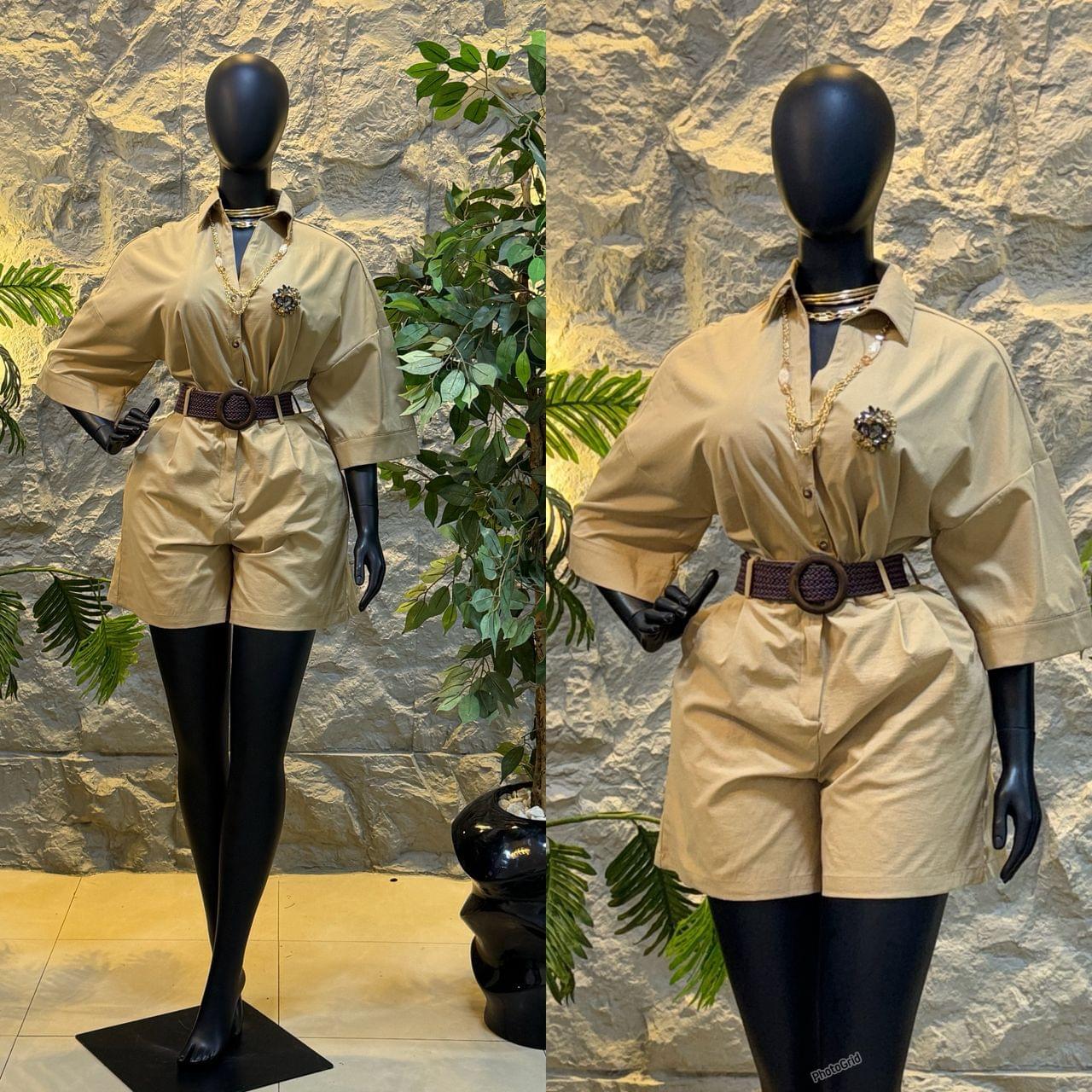 Women's Premium Cotton Tailored Utility Shorts & Button-Down Shirt Co-Ord Set with Belt - Image 12