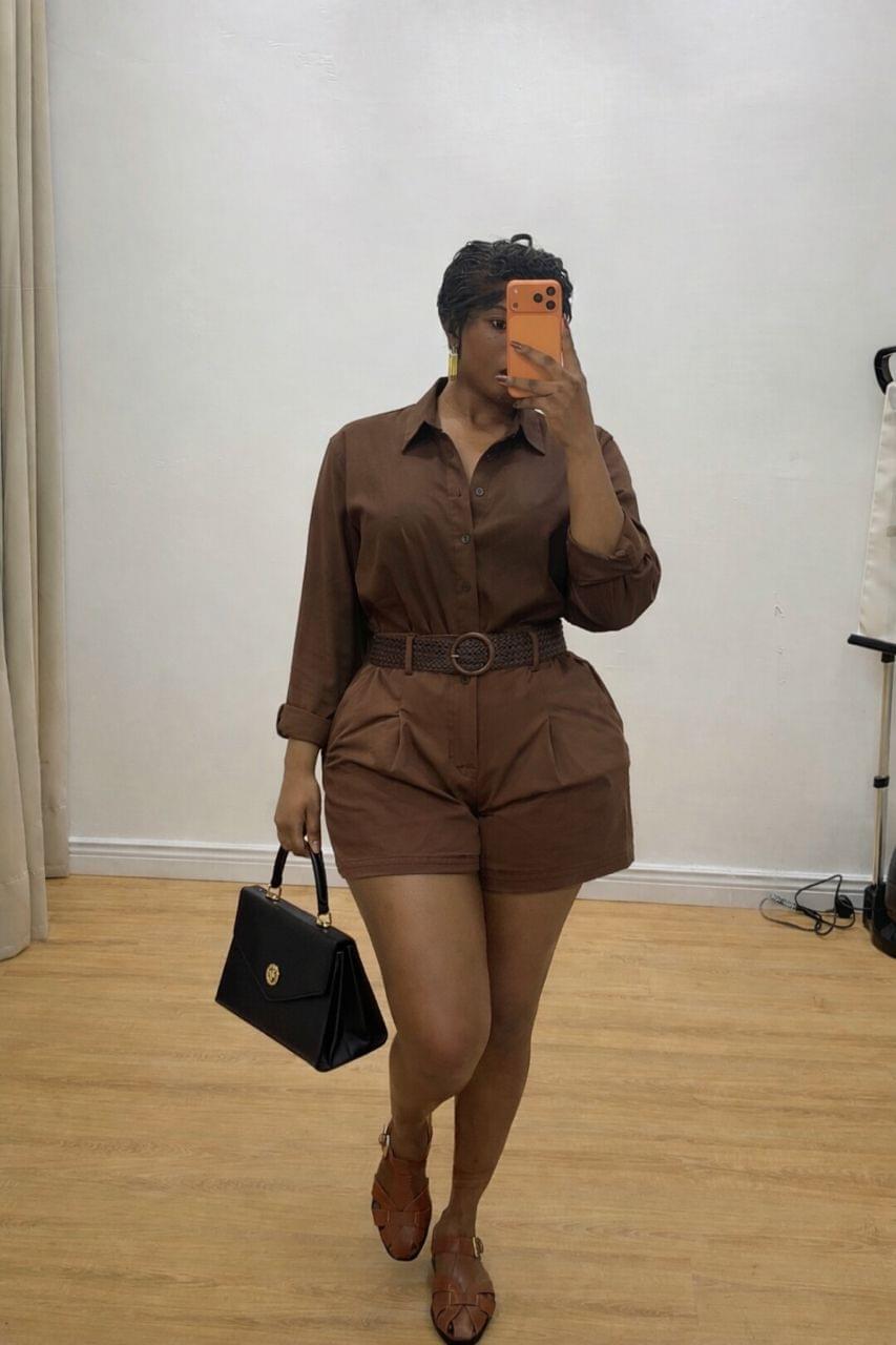 Women's Premium Cotton Tailored Utility Shorts & Button-Down Shirt Co-Ord Set with Belt - Image 7