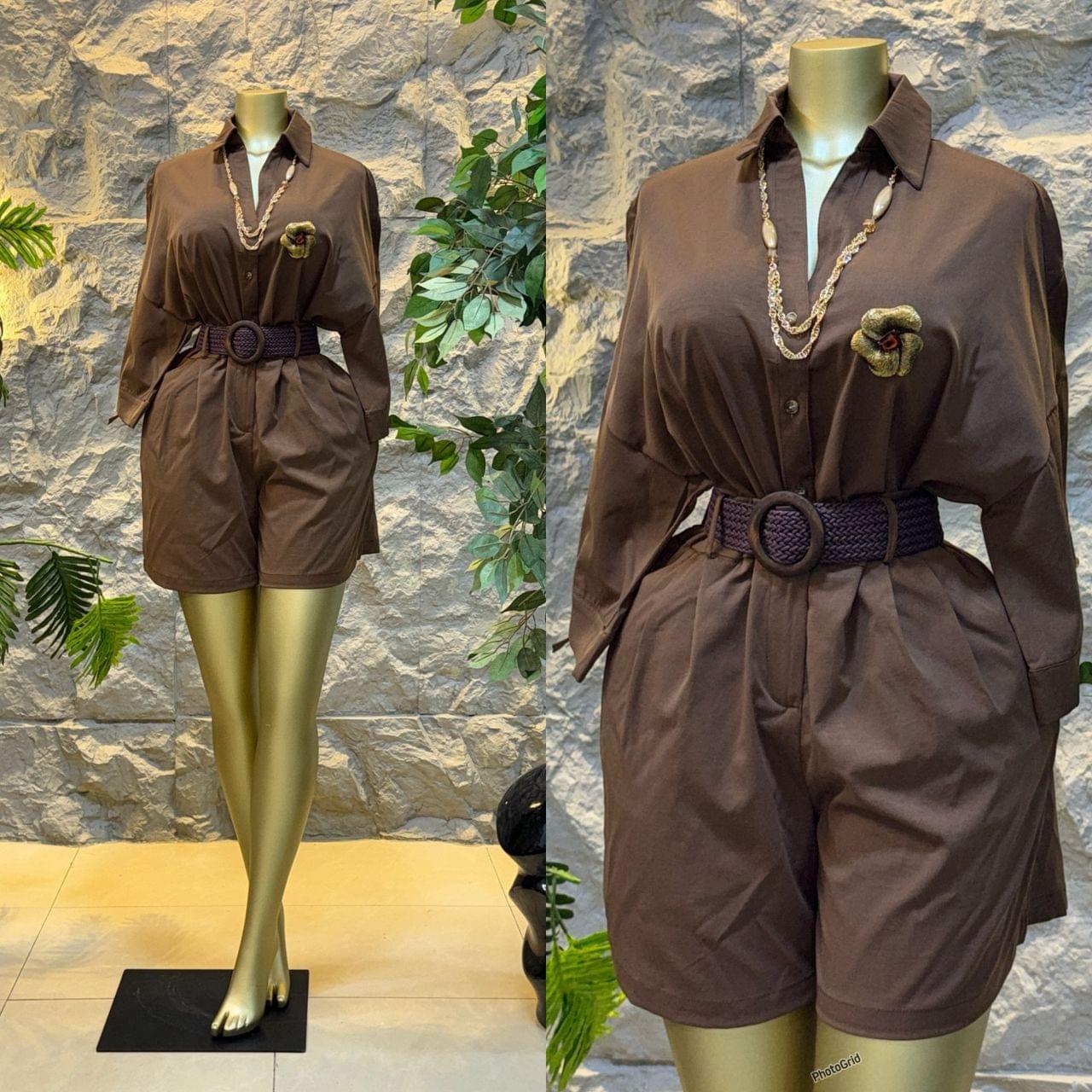 Women's Premium Cotton Tailored Utility Shorts & Button-Down Shirt Co-Ord Set with Belt - Image 6