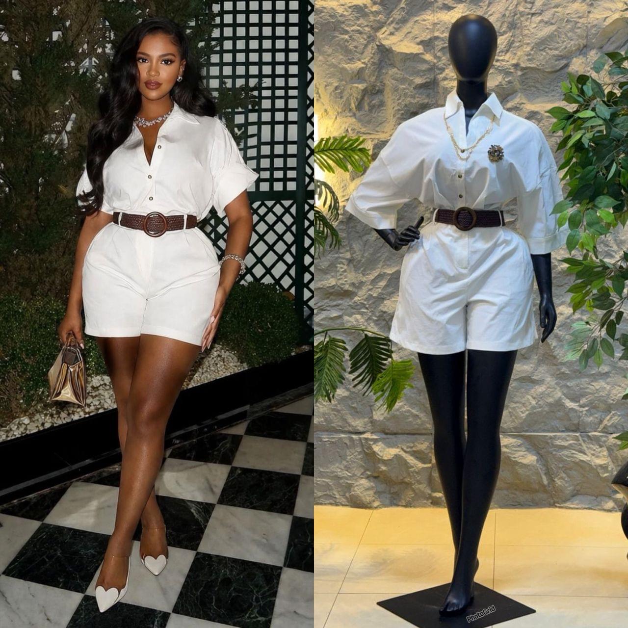 Women's Premium Cotton Tailored Utility Shorts & Button-Down Shirt Co-Ord Set with Belt - Image 5