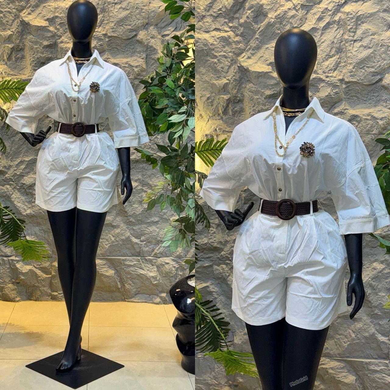 Women's Premium Cotton Tailored Utility Shorts & Button-Down Shirt Co-Ord Set with Belt - Image 3