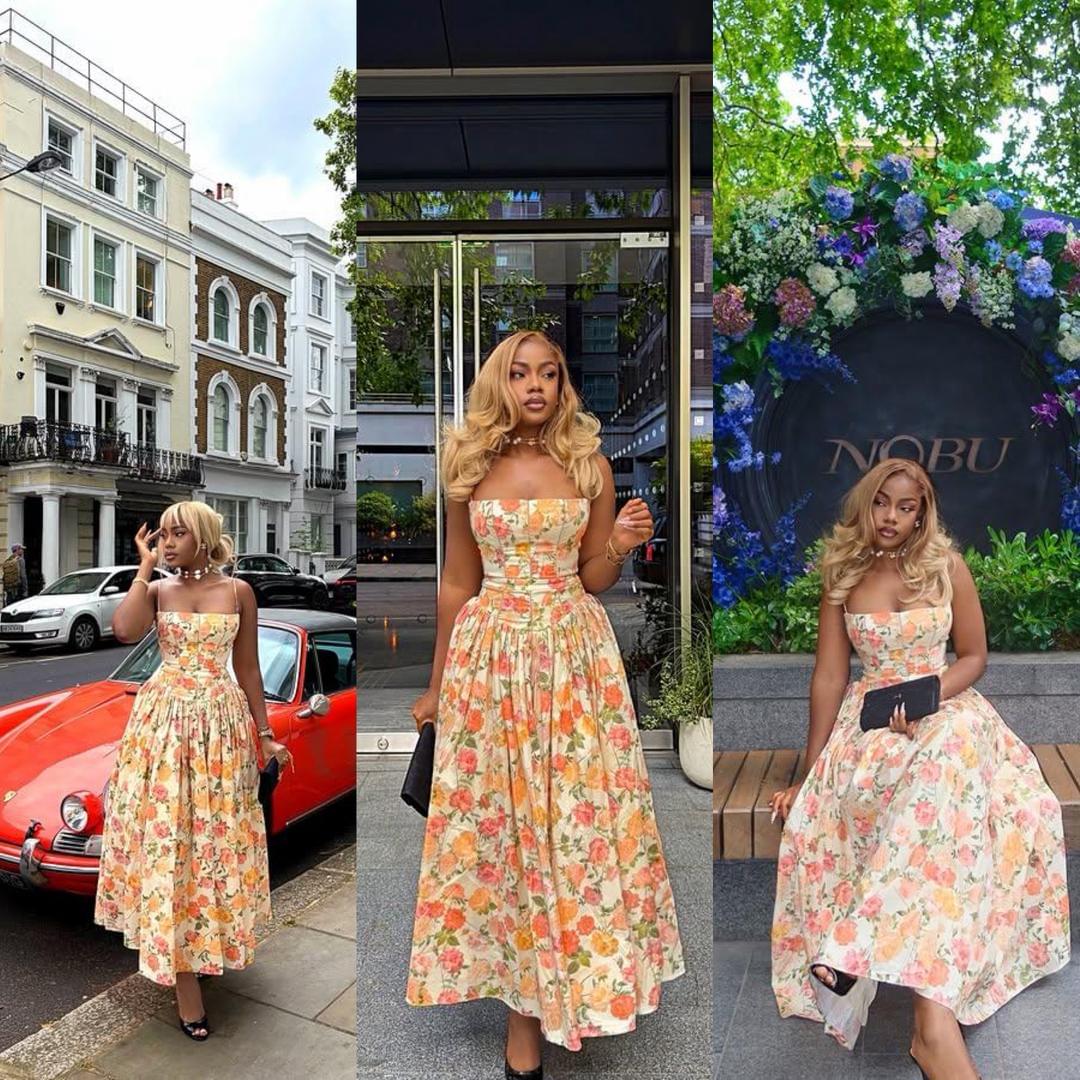 Women's Romantic Floral Corset Midi Dress with Flared A-Line Skirt - Image 13
