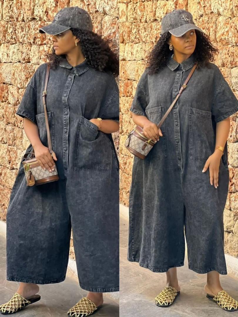 Women's Edgy Acid-Wash Denim Oversized Utility Jumpsuit
