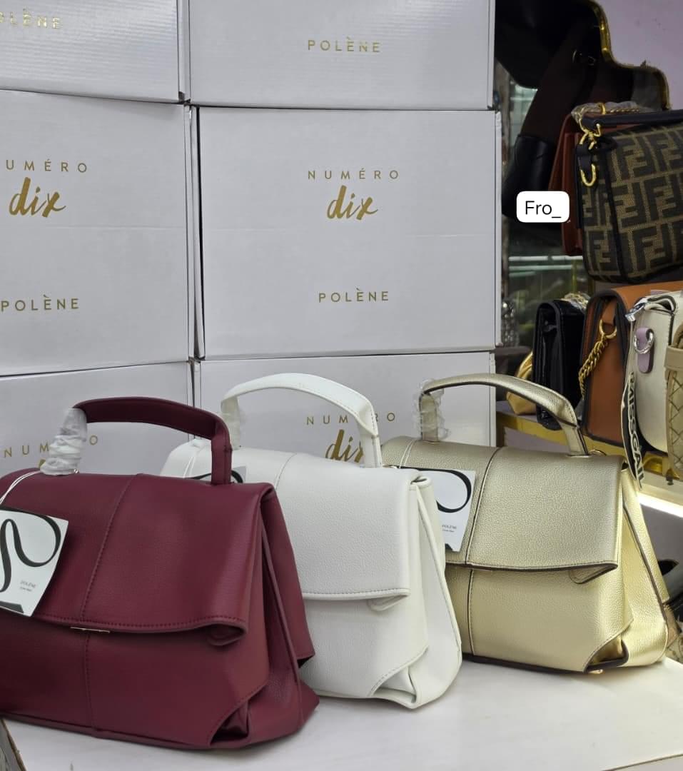 Polène Numéro Dix Textured Leather Top-Handle Flap Handbag