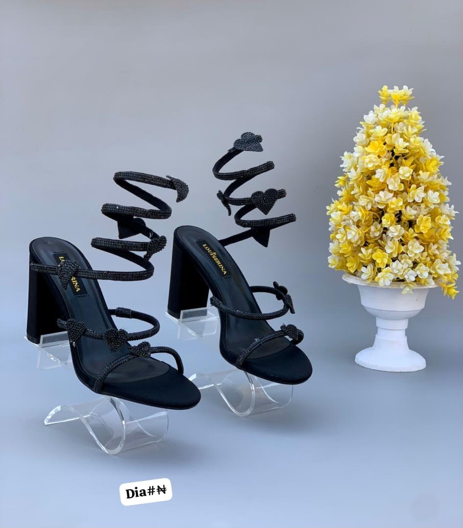 Premium Crystal Spiral Serpent Block Heel Sandals - Image 2