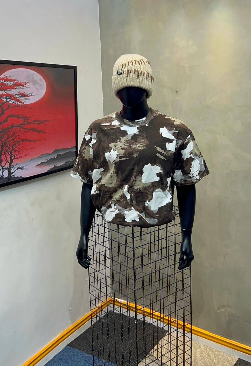 Oversized Casual Crewnecks - Distressed Abstract Camo Style