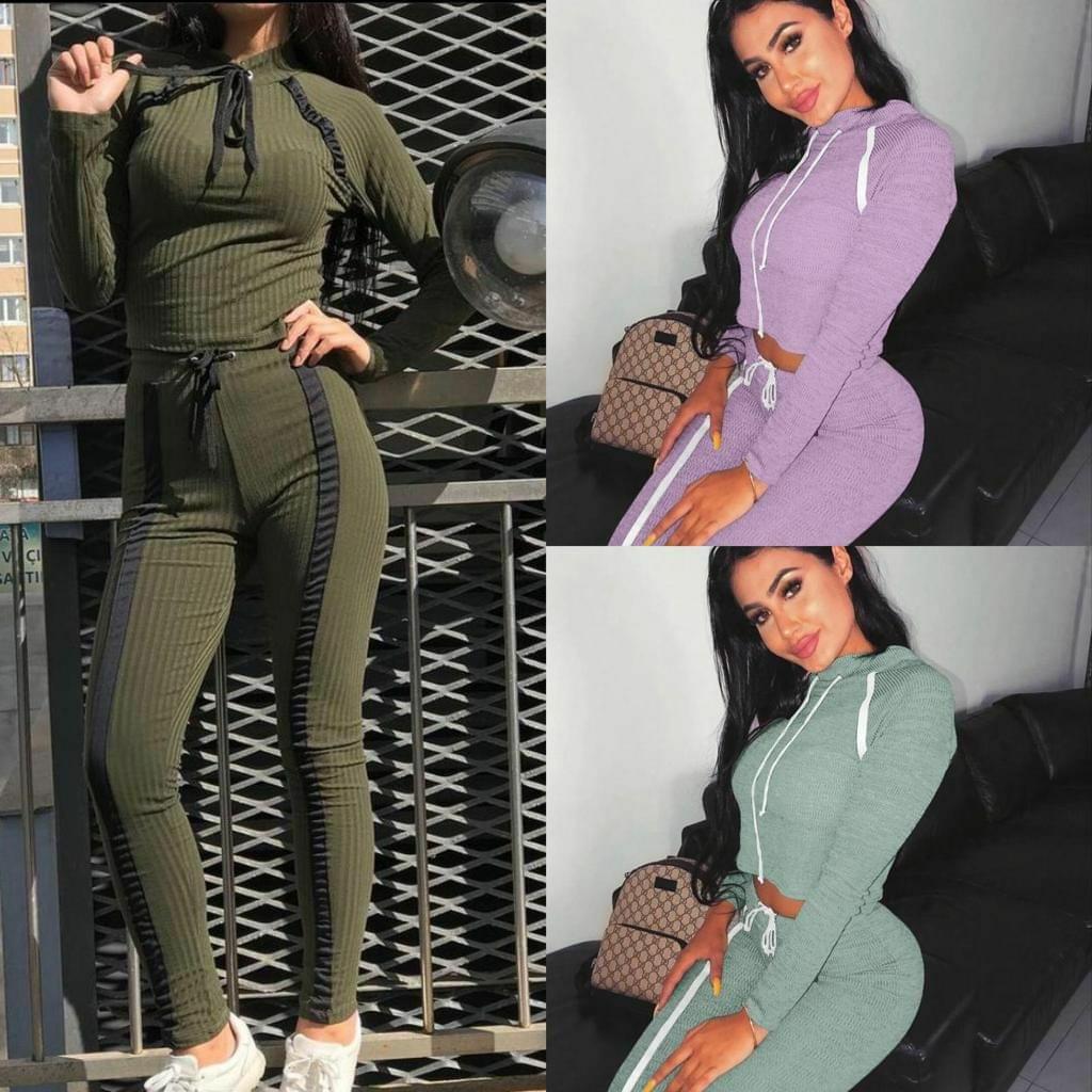 Women's Ribbed Knit Hoodie and Legging Tracksuit Set
